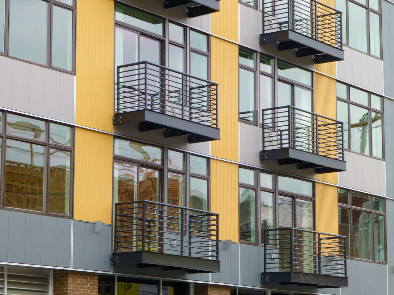 Horizontal railings on apartment balconies