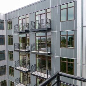 Horizontal railing on apartment unit balcony