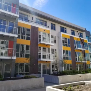 Framed glass railings on a multifamily complex